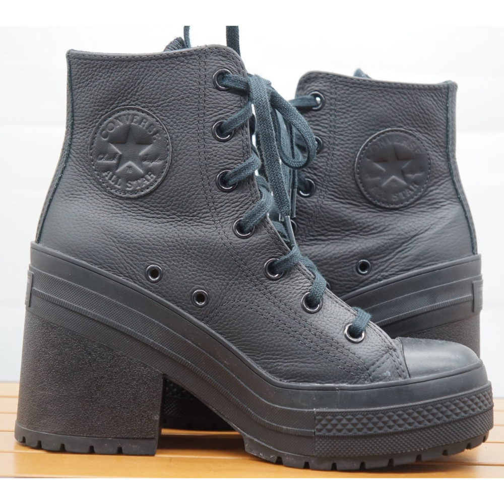 Converse Chuck 70 De Luxe Heel Leather High Boots Womens Size 7.5 Black Shoes - Picture 9 of 12